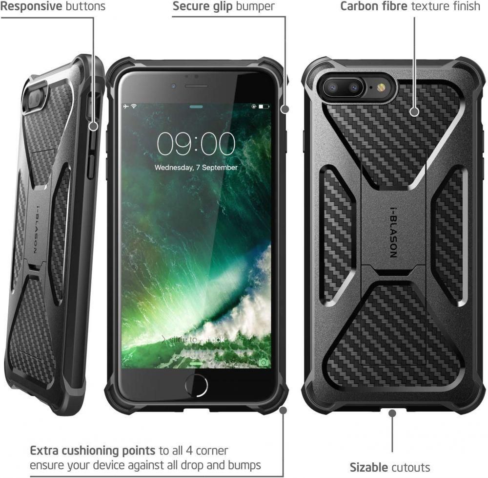 iPhone 7 Plus Case, i-Blason Transformer with Kickstand and Holster Black