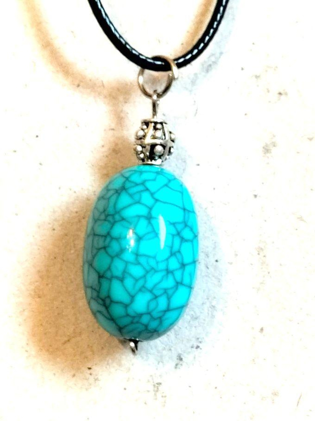 Sherif Gemstones Huge Turquoise Stone Healing Handmade Pendant Necklace Unisex