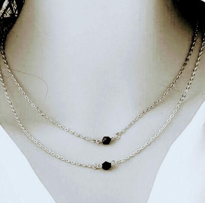 O Accessories Necklace Silver Chain _crystale Black _ Double Chains