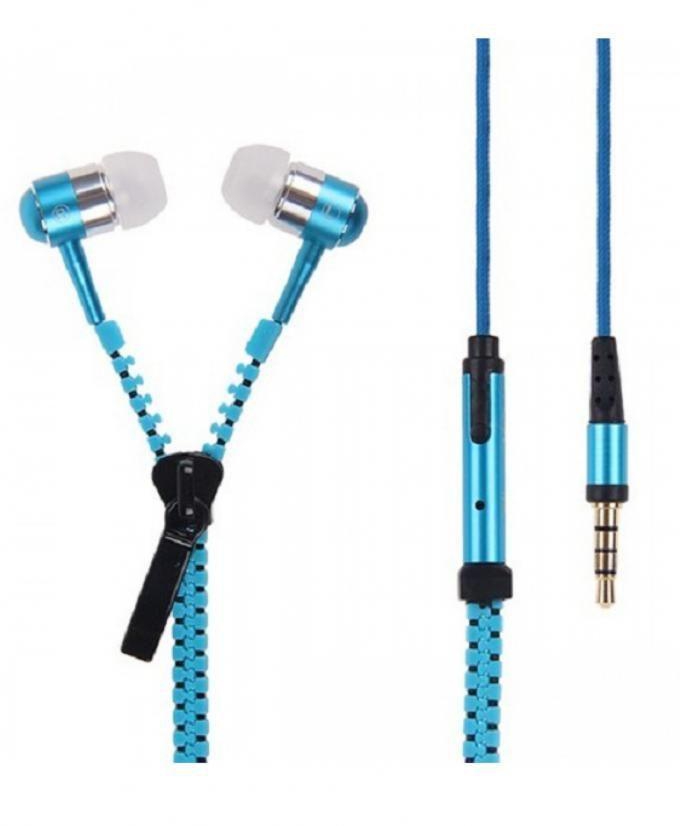 Generic Zipper Style Tangle Earphones Headphones For Mobile Phone - Blue