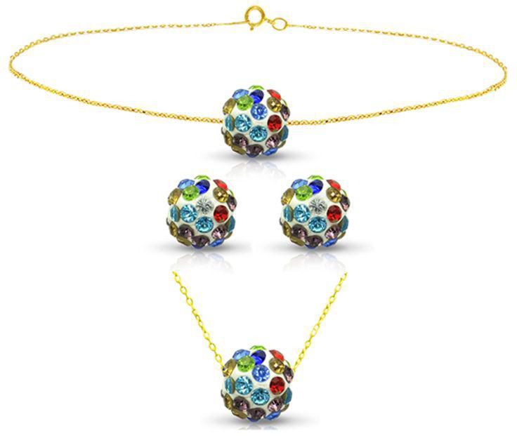 10 Karat Solid Yellow Gold Simple 10 mm Crystal Ball Jewellery Set