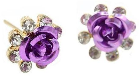 Bluelans Blue Lans Women's Floral Jewelry Rose Ear Stud Flower Rhinestone Earring Gift (Purple)