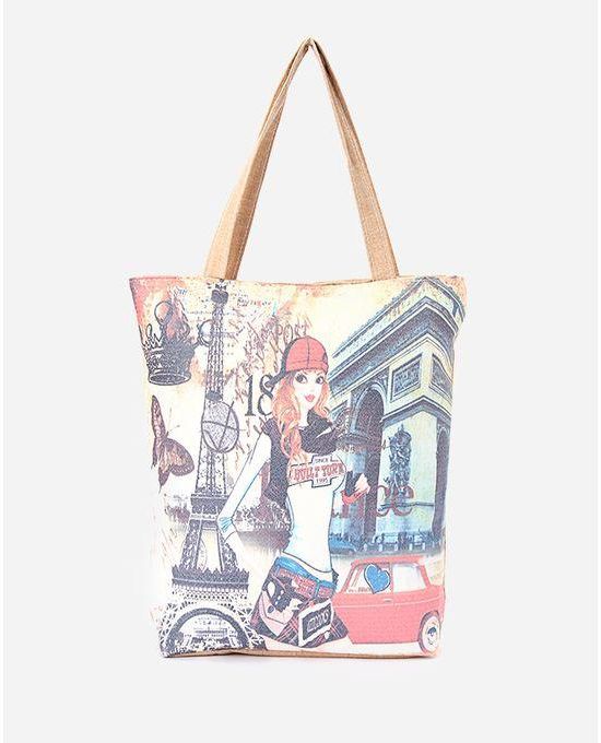 Style Europe Lady Printed Handbag - Beige