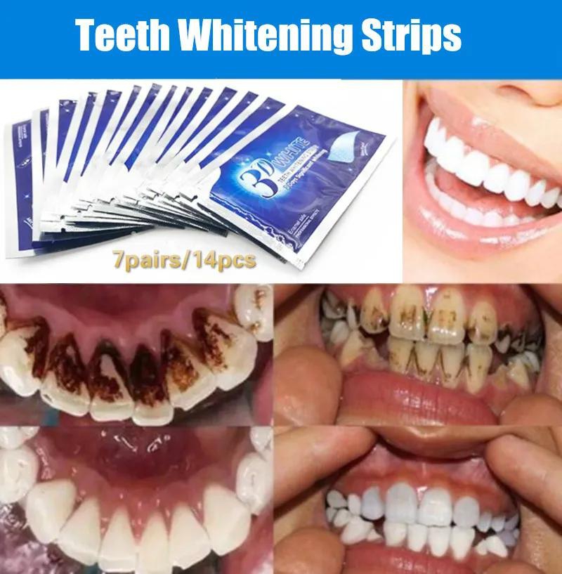 White Gel Teeth Whitening Strips Oral Hygiene Double Elastic Strips Whitening Dental 14Pcs/7Pairs