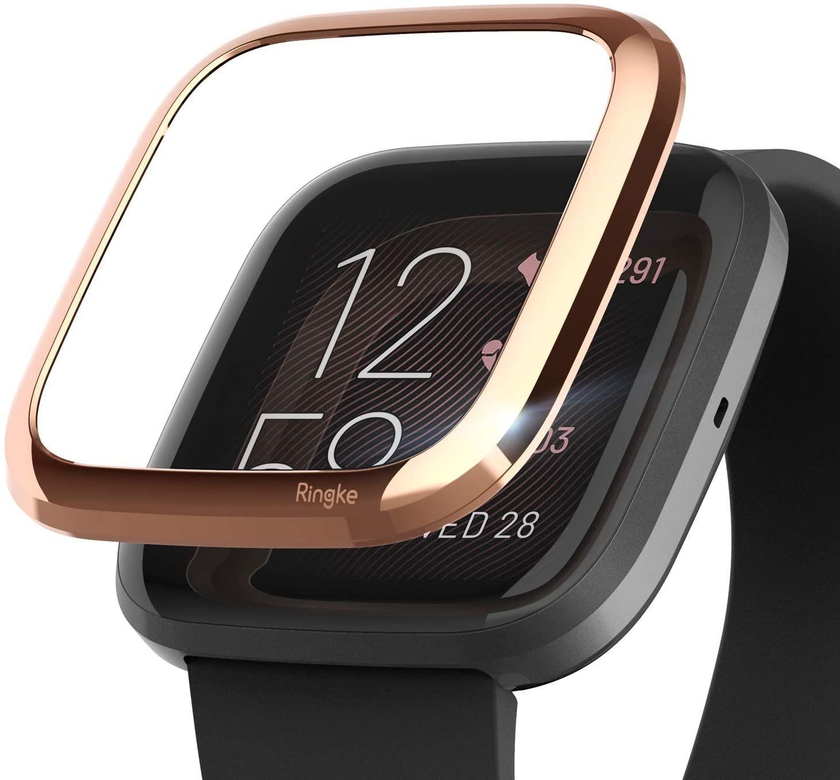 Ringke Bezel Styling Case For Fitbit Versa 2 Full Stainless Steel Metal Frame Protector Compatible Cover For Fitbit Versa 2 - Rose Gold Glossy
