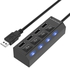 4 Ports USB Hub 2.0 USB Splitter High Speed 480Mbps With ON/OFF Switch, 4 LED(Black)