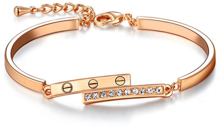 18k Real Rose Gold Plated With Czech Stone Bracelets for Women and Girls