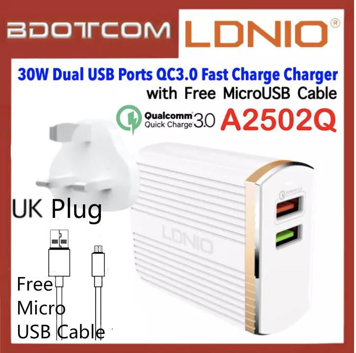 LDNIO 30W Dual Samsung Travel Charger with Micro USB Cable - A2502Q