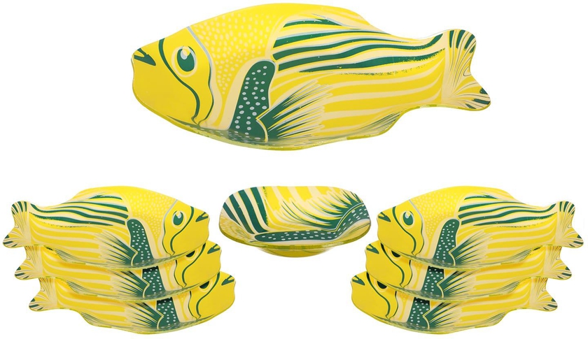 احصل على طقم اطباق اركوبيركس شكل سمكة اركوجلاس، 8 قطع - اصفر اخضر مع أفضل العروض | رنين.كوم