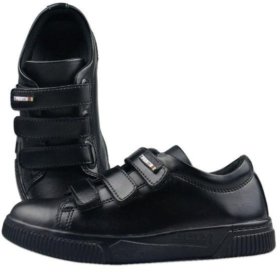 Tirenti Boy's Black Leather Flat Shoes For School