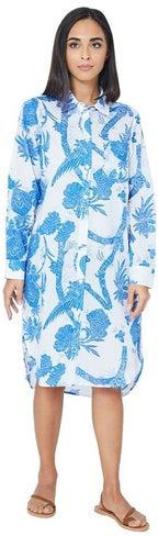Blue & White Midi Dress with Floral Print