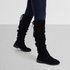 Women Suede Long Boots Tie Back -Black