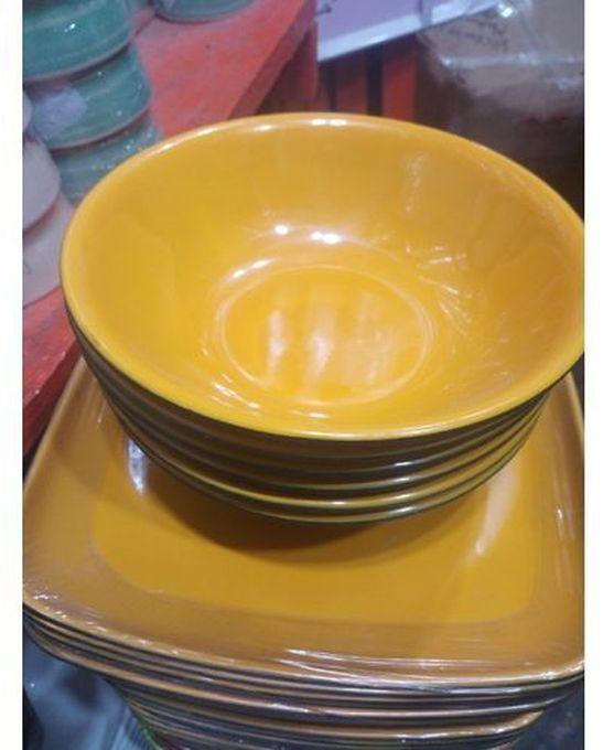 Big 12 Pieces Unbreakable Ceramic Bowl & Flat Curved Plates