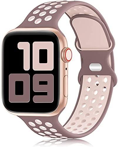 AWH Watch Band Compatible with Apple Watch Band 44mm 42mm, Slim Thin Breathable Watch Band, Soft Silicone Replacement Sport Strap Compatible for iWatch Series 6/5/4/3/2/1 SE, Brown Nude.