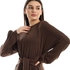 Kady Balloon Long Sleeves Plain Dress With Waist Lace Up - Brown