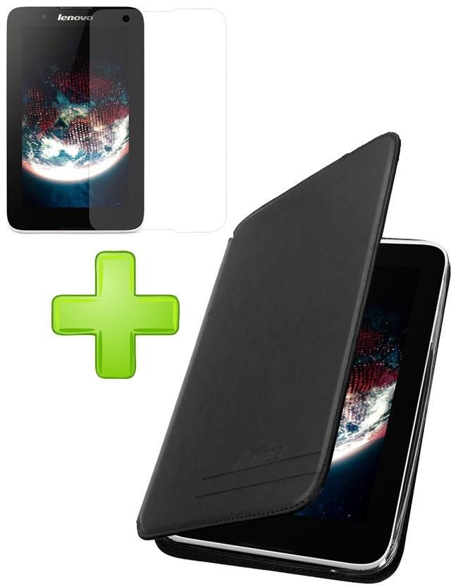 Speeed Leather Flip Cover for Lenovo A3300 – Black + Glass Screen Protector