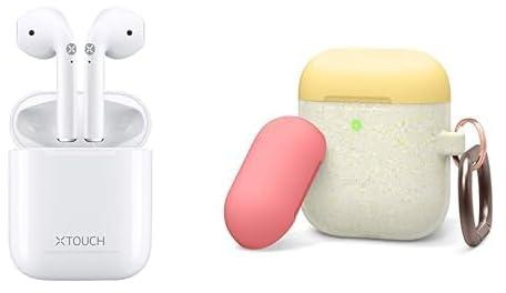 X Touch X Touch X Pod Pro True Wireless Stereo Earpuds With Charging Case - White + Elago Duo Hang Case for Airpods - Body-Night Glow Gold Pearl/Top-Yellow,Italian Rose