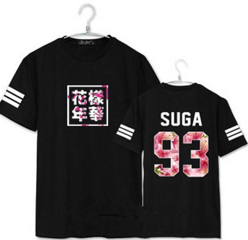 Korea Kpop BTS Unisex  Black round neck printing T-Shirt Tee