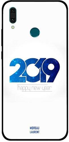Happy New Year 2019 Blue Printed Protective Case Cover For Huawei Y9 2019 White/Blue