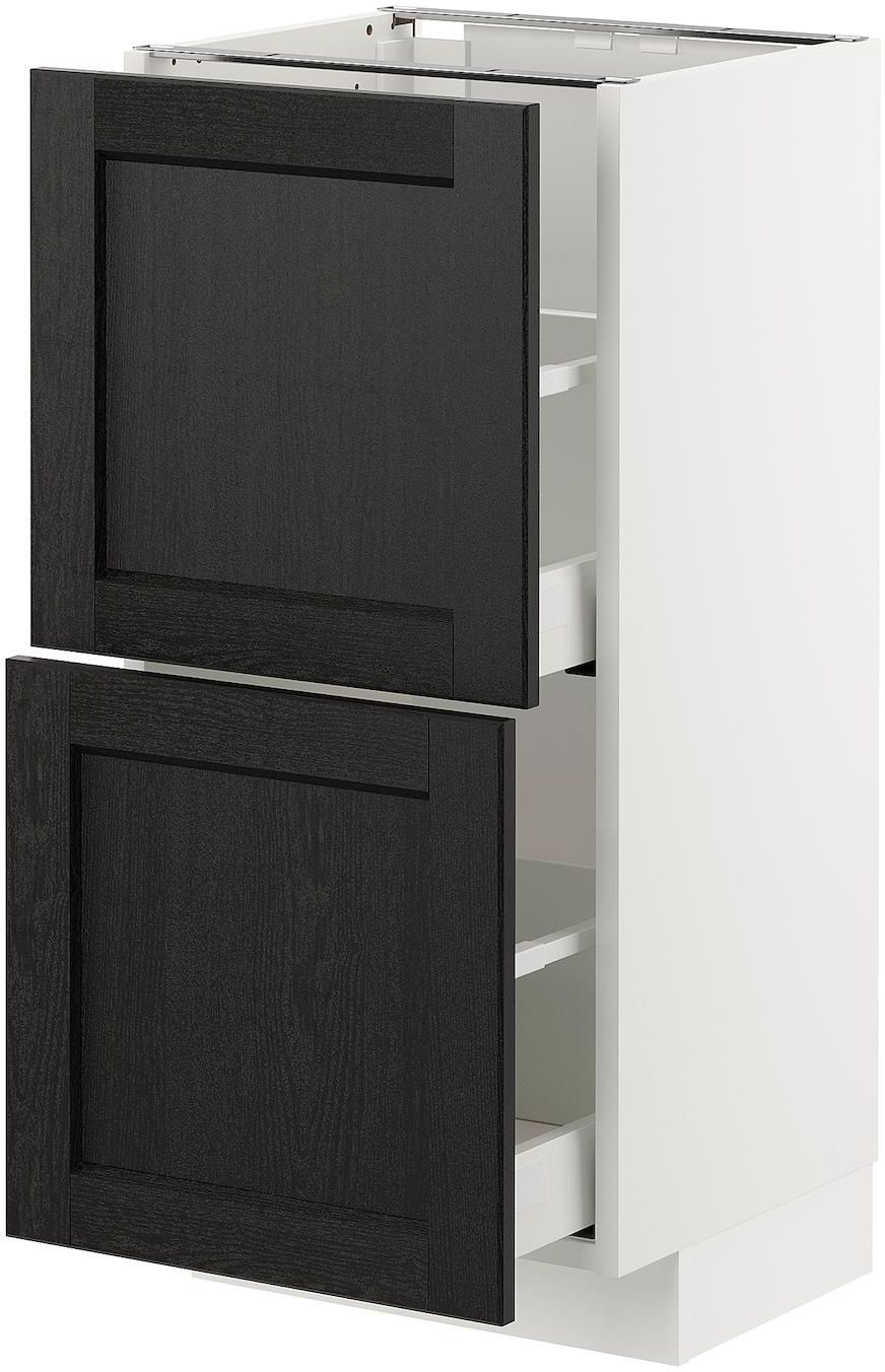 METOD Base cabinet with 2 drawers - white/Lerhyttan black stained 40x37 cm