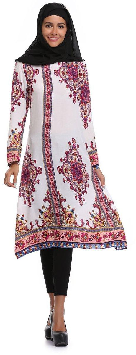 Long Sleeve Muslimah Printed Batik Style Dress
