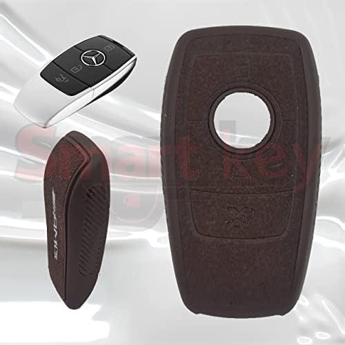 SKINNY BROWN Car Key Case Cover FOR Mercedes BENZ AMG - OTHER - غلاف من القطيفه والجلد بنى لسيارات مرسيدس بنز