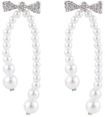 Pearl Bow Design Dangle Earrings