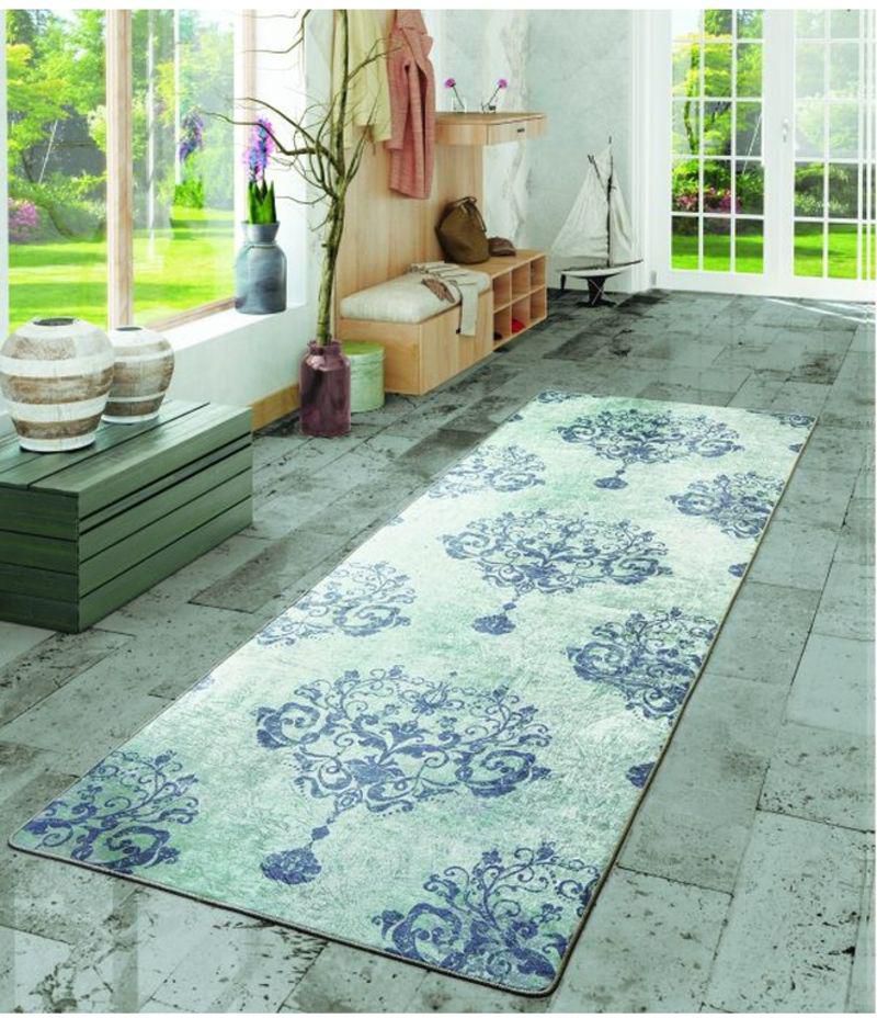 Kristal Printed Carpet Green/Blue/Cream 100x200x0.5 centimeter