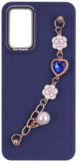 OPPO A55 / A55 4G - Colored Silicone Cover With Flowers And Heart Stone In A Chain