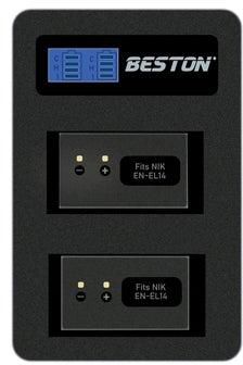 Beston Charger Double Ports for Nikon EN-EL14 Batteries: Dual charging ports for Nikon EN-EL14 batteries, enabling quick and convenient charging.