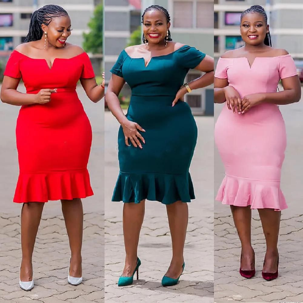 2022 New Arrival Women Dress 2XL-6XL Plus Size Ruffle Short Sleeve African Ladies Dress Off Shoulder Bodycon Women Dresses