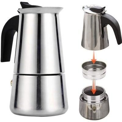 Italian Espresso Coffee Pot (Mocha Pot) From Stainless Steel (4 Cups ) Prepared On The Cooker Gas, Stove And Induction A Perfect Gift For Coffee Lovers