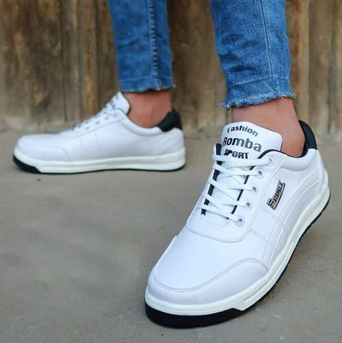 Basic Lace-up Leather Sneakers For Men - WHITE