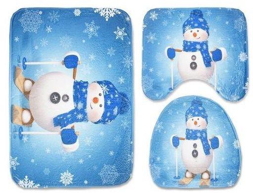 Universal 3Pcs Set Christmas Snowman Toilet Seat Covers Rug Bathroom Mat Xmas Decorations