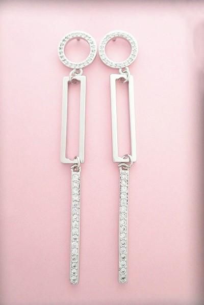 Magari Korean Style Square Stitching Long Fashion Tassel Earrings (Silver)