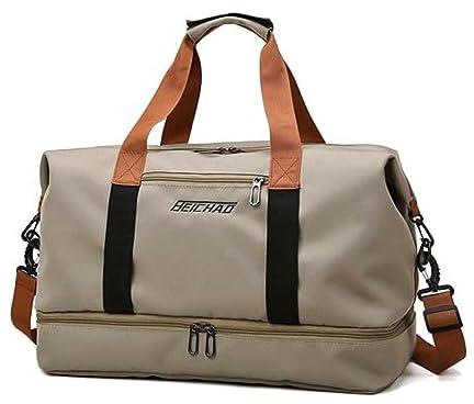 AMERTEER Gym Bag for Men and Women, Duffle Bag with Shoe Compartment & Wet Dry Storage Pocket, Workout, Traveling and Sports Bag (Khaki)