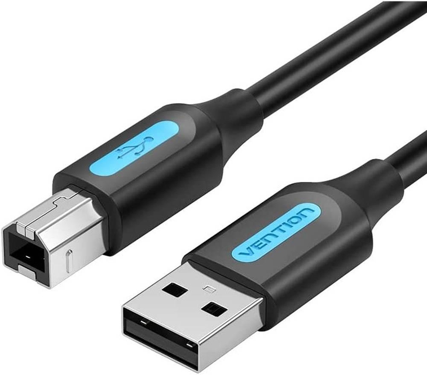 Vention USB 2.0 A Male to B Male Printer Cable, 480Mbps, Dual Magnetic Ring Anti Interference, Strong and Durable, Wide Compatibility, 2 Meter, Black PVC Type | COQBH