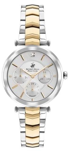 Beverly Hills Polo Club Women's VX3J Movement Watch, Multi Function Display and Metal Strap - BP3352X.220, Silver