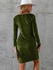 Ladies Solid Ruched Cowl Neck Bodycon Dinner Party Dress - Green