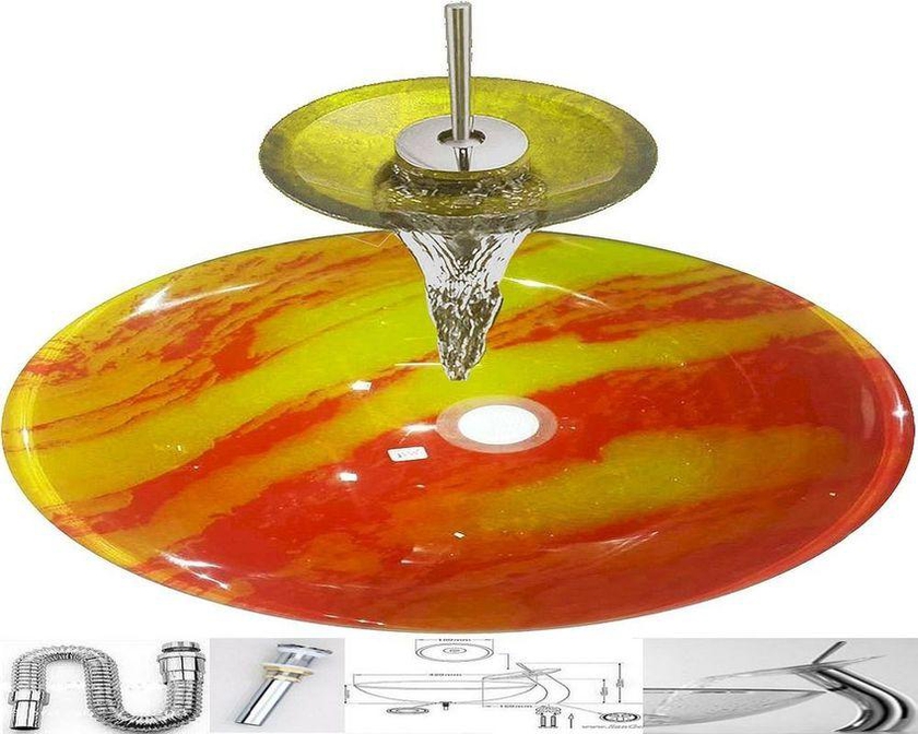 San George Design Glass Wash Basin With Waterfall Mixer + A Pop Up And Drain BBWMB 41