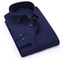 Fashion Navy Blue Men Official Long Sleeved Cotton Shirt