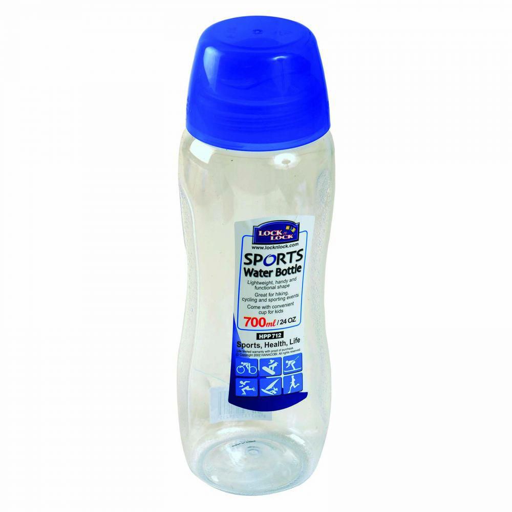 Lock & Lock Plastic 700 ml Sports Water Bottle, Clear/Blue