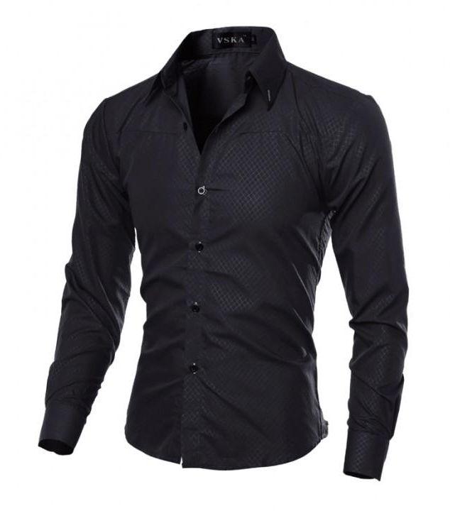 Large Size Plaid Men's Casual Long Sleeve Slim Fit Shirts Brand Male Dress Shirt Size M-5XL black 3XL