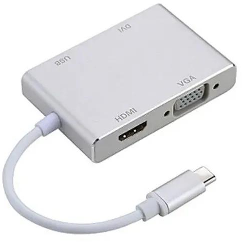 Generic 4 In 1 Hub USB-C / Type-C To VGA & DVI & HDMI & USB Adapter White M