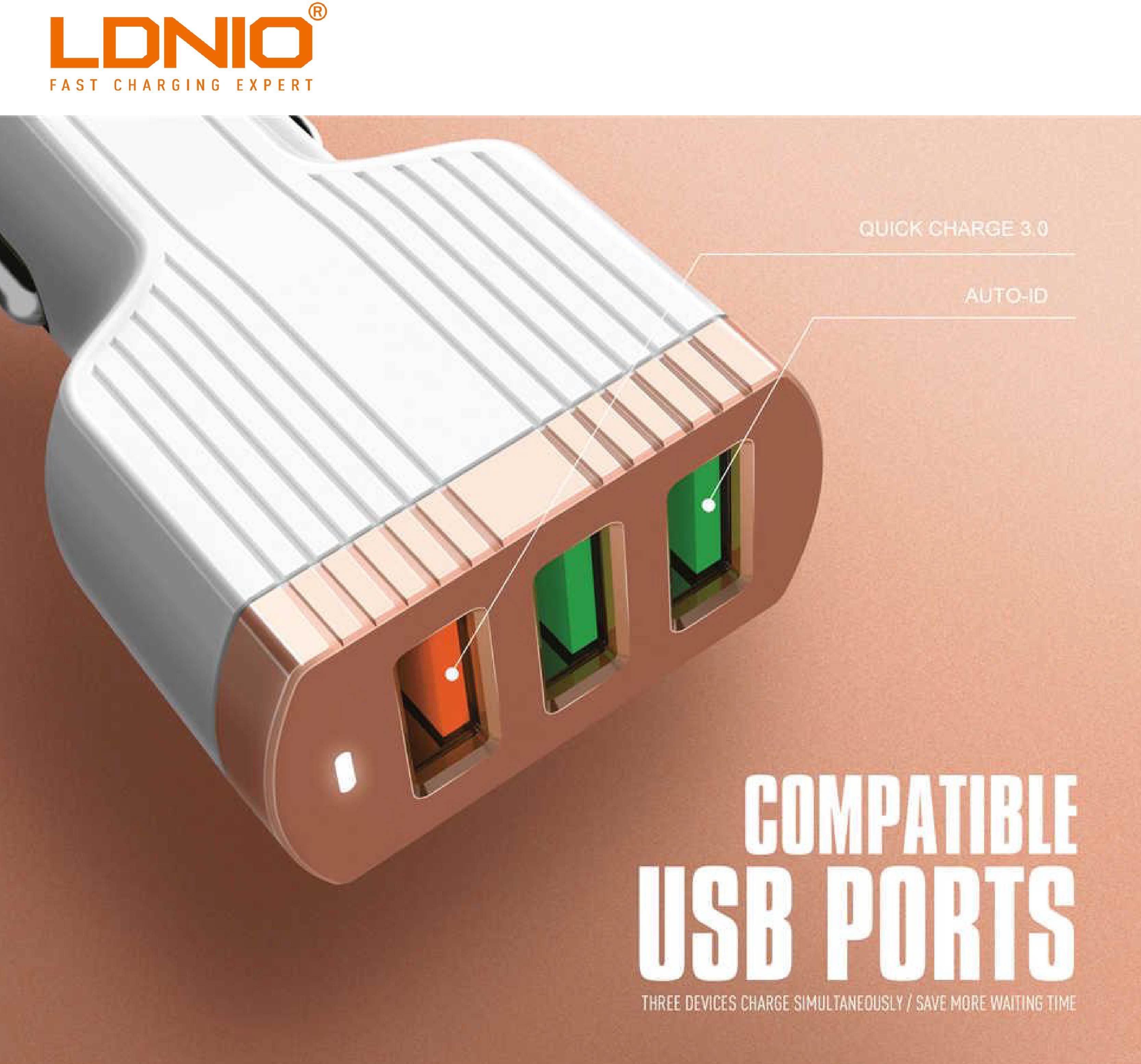 Ldnio C702Q 5.1A Auto-Id 3 USB Port Quick Charge 3.0 Car Charger