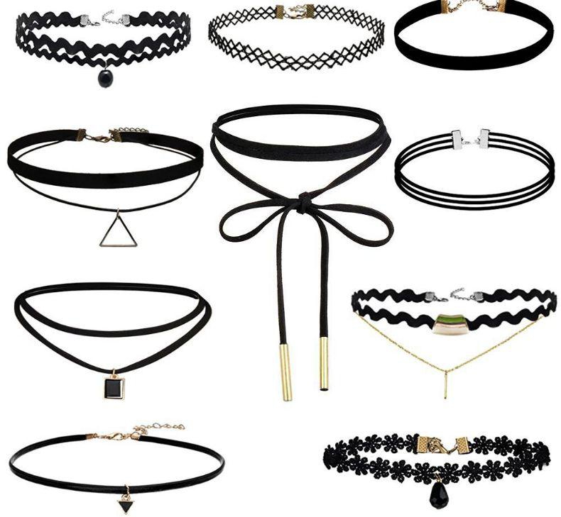Set of 10 Fabric Choker Necklaces