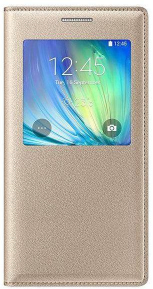 Window View With Invisible Magnetic Closure Flip Leather Wallet Cover Folio Case Compatible with Samsung Galaxy A5/A500F - Gold