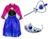 3 Pieces Elsa Anna Multicolor Dress Frozen Costume With Blue Crown And Wand 7-8 Years