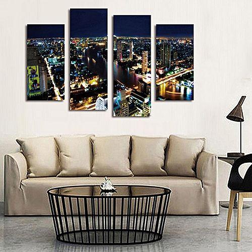 Generic Combination Painting Wall Picture For Home Decor Night City Canvas Print 4PCS - Colormix