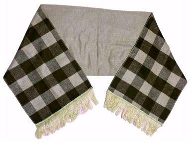 Double Face Solid & Plaid Check/Carreau/Stripe Pattern Wool Winter Scarf/Shawl/Wrap/Keffiyeh/Headscarf/Blanket For Men & Women - Large Size 50x190cm - P04 Greige / Dark Brown